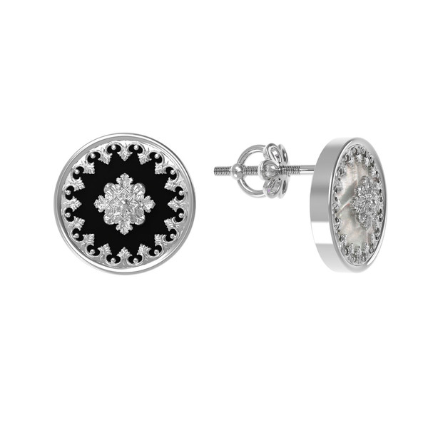 Серьги из белого золота c ониксом и перламутром