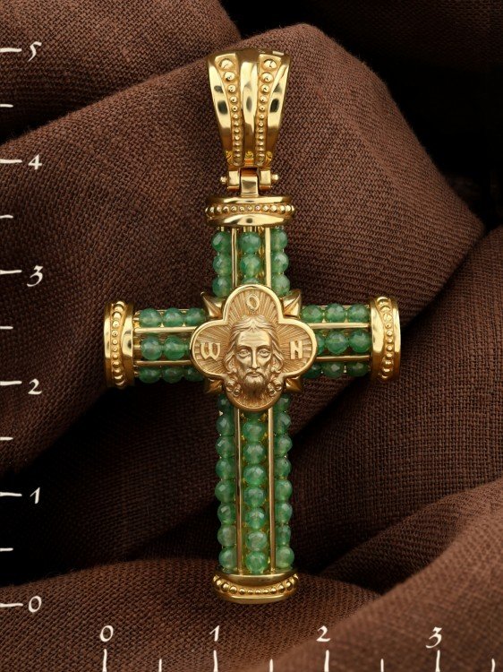 Крест из лимонного золота c хризопразом