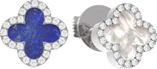 Серьги из белого золота 585 пробы c бриллиантами, лазуритом и перламутром