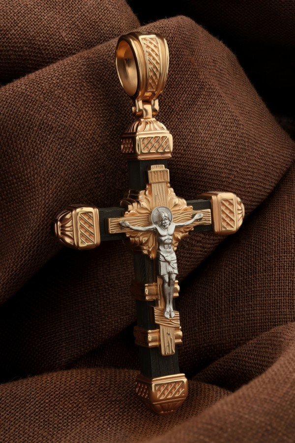 Крест из золота 585 пробы c эбеновым деревом