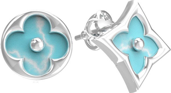 Серьги из белого золота 585 пробы c бирюзой