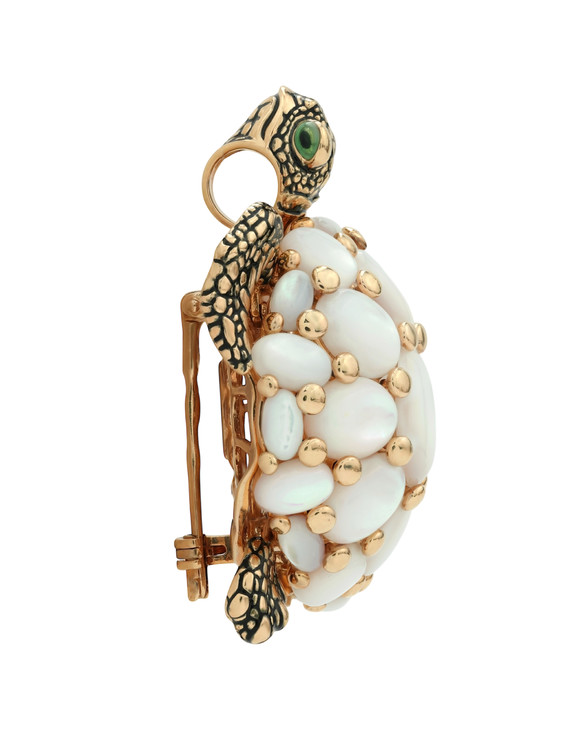 Брошь из золота c эмаль и перламутром