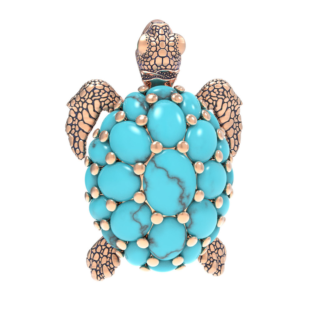 Брошь из золота c эмаль и бирюзой