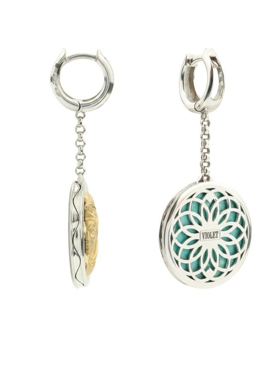 Серьги из белого золота c бирюзой и лазуритом