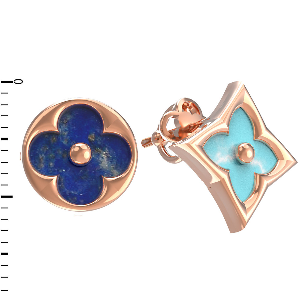 Серьги из золота c бирюзой и лазуритом