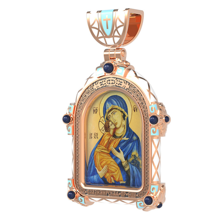 Образок из золота c эмаль , иконописью и темперой