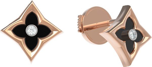 Серьги из золота 585 пробы c бриллиантами и ониксом