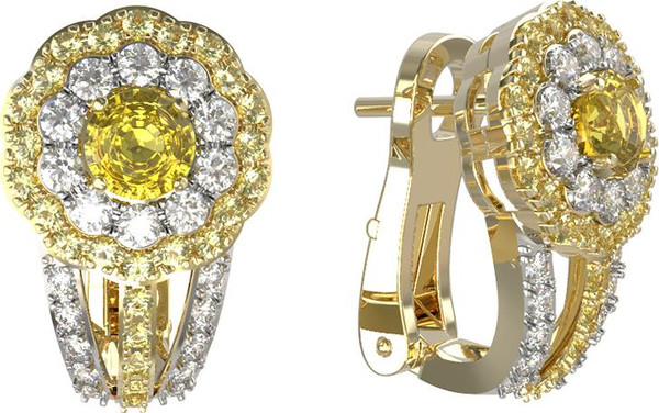 Серьги из лимонного золота c бриллиантами и сапфиром