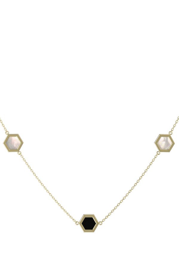 Колье из лимонного золота 585 пробы c ониксом и перламутром