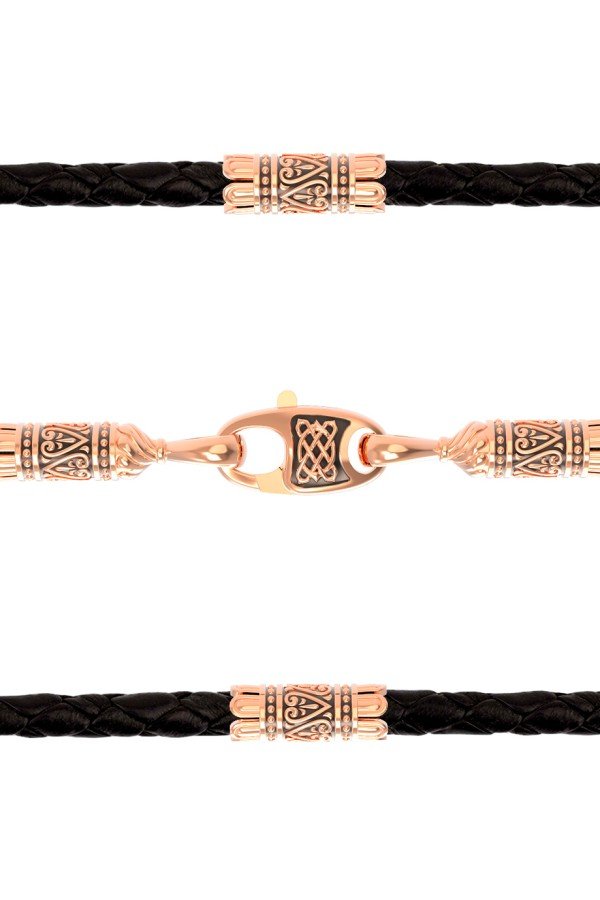 Гайтан из золота c кожаным шнурком