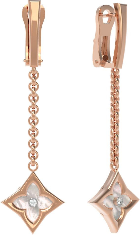 Серьги из золота c бриллиантами и перламутром