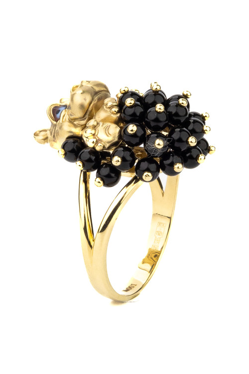 Кольцо из лимонного золота c эмаль и ониксом