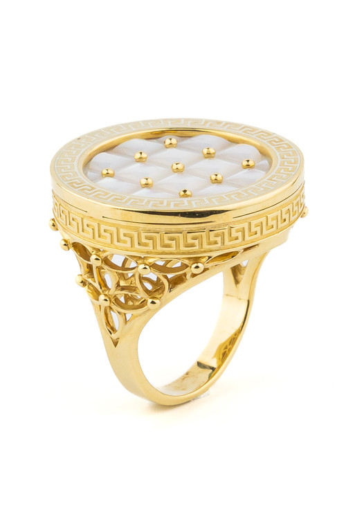 Кольцо из лимонного золота c эмаль и перламутром