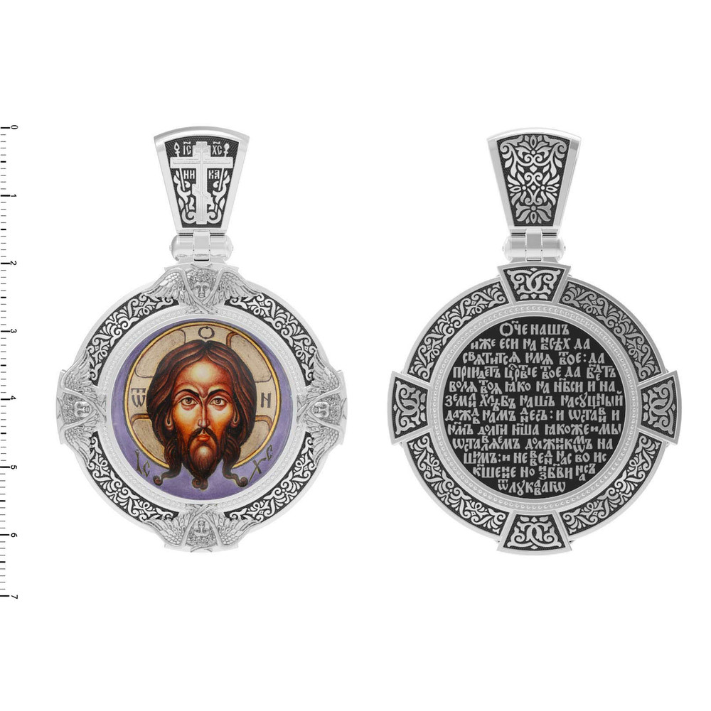 Образок из белого золота c эмаль , иконописью и темперой