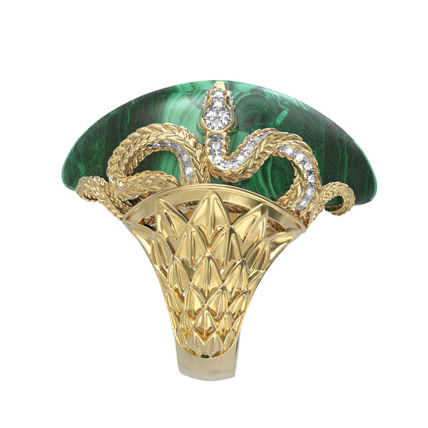 Кольцо из лимонного золота c бриллиантами и малахитом