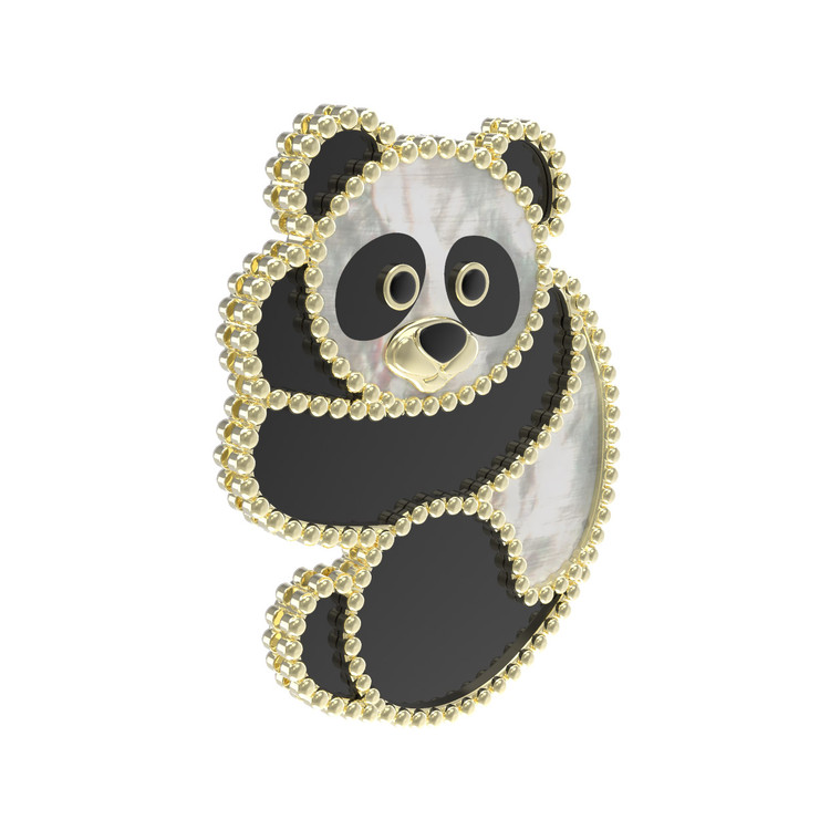 Брошь из лимонного золота c эмаль , ониксом и перламутром