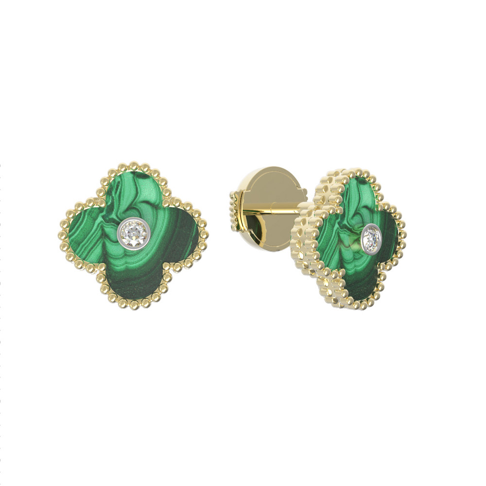 Серьги из лимонного золота c бриллиантами и малахитом