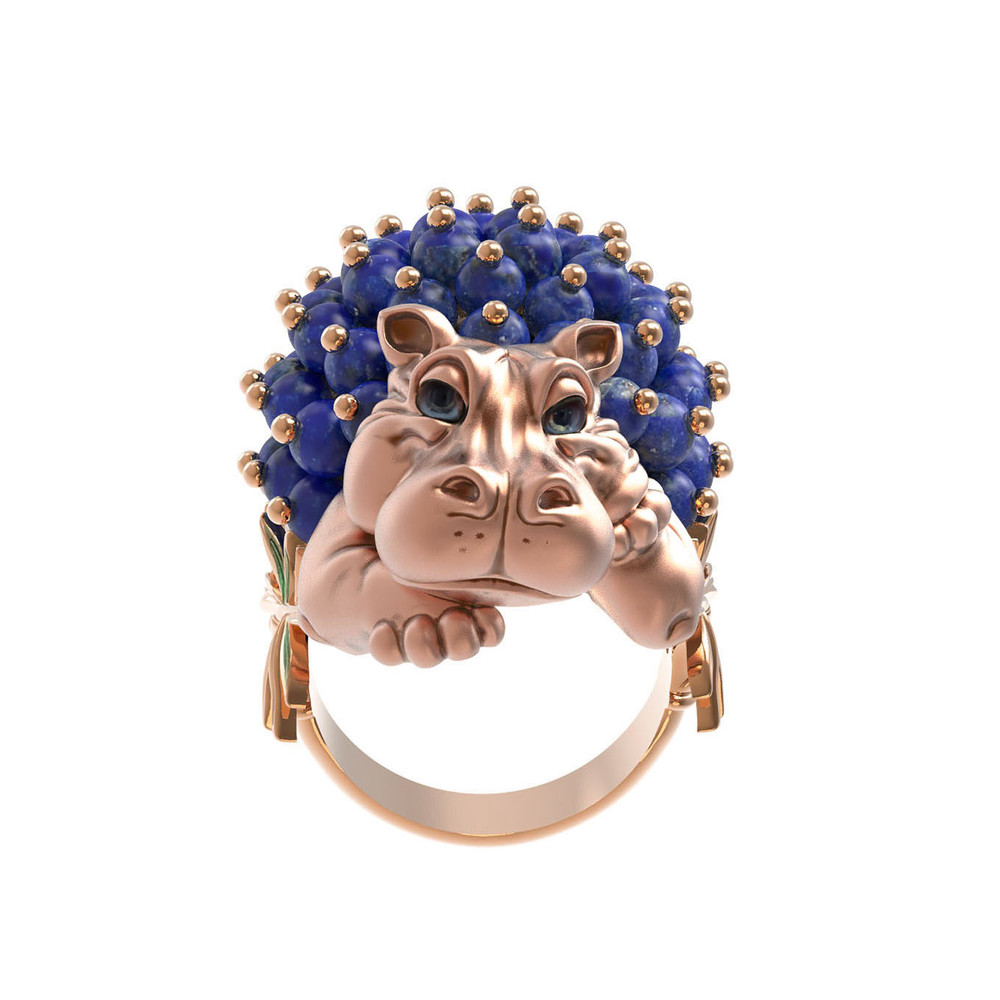 Кольцо из золота c эмаль и лазуритом