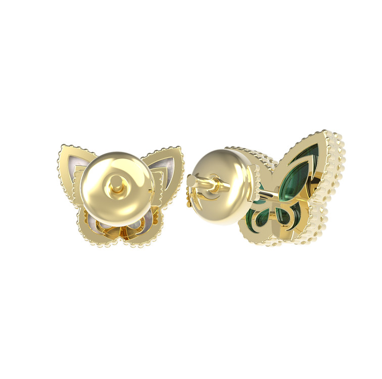 Серьги из лимонного золота c малахитом и перламутром