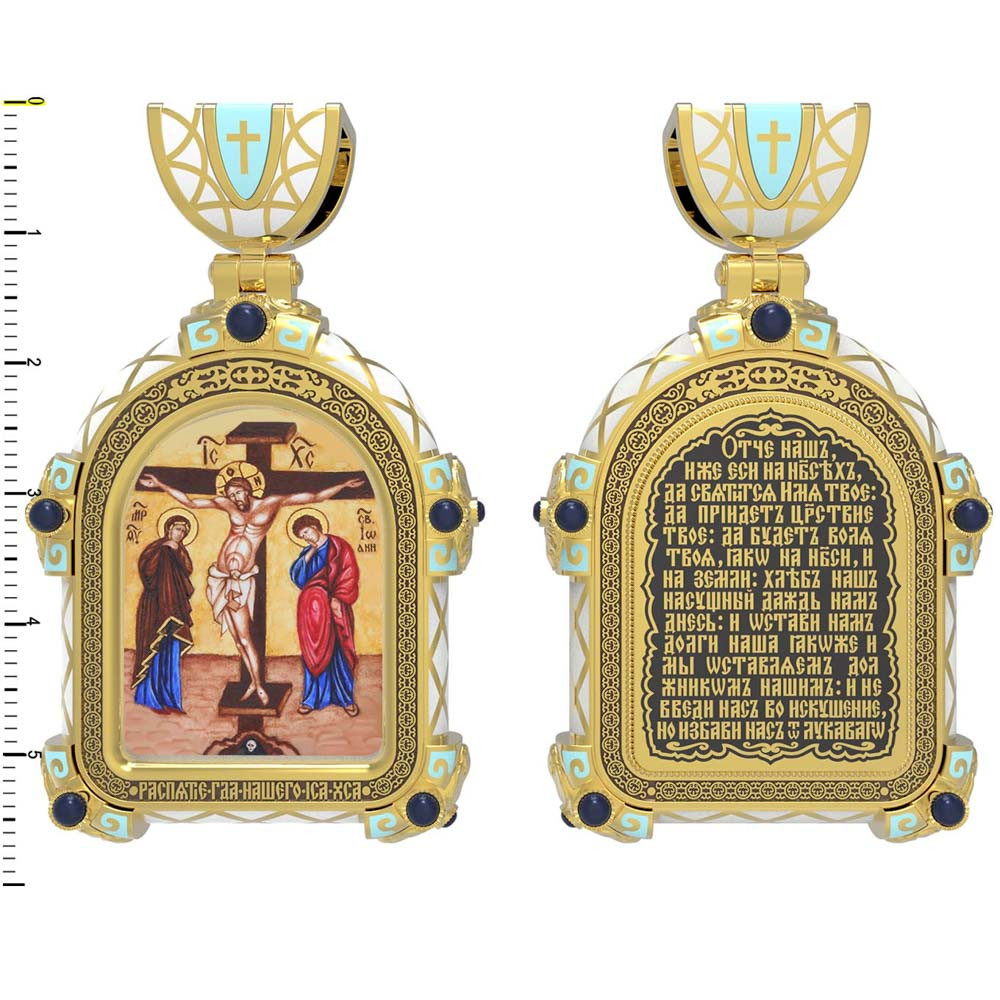 Образок из лимонного золота c эмаль , иконописью и темперой