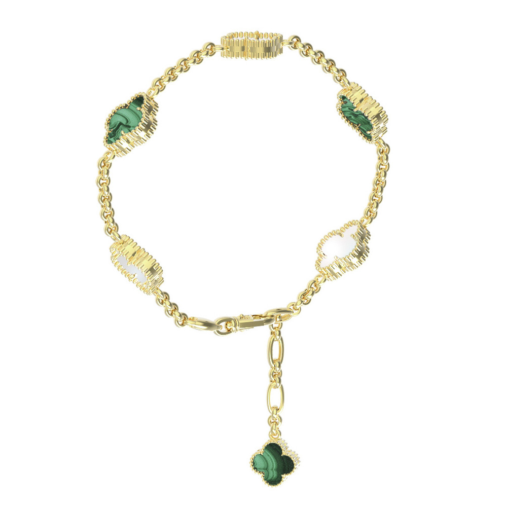 Браслет из лимонного золота c малахитом и перламутром