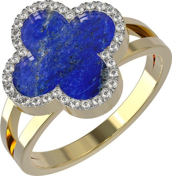 Кольцо из лимонного золота 585 пробы c бриллиантами и лазуритом