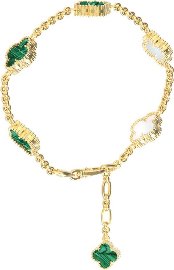 Браслет из лимонного золота 585 пробы c малахитом и перламутром