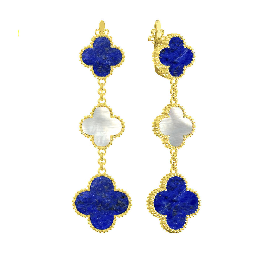 Серьги из лимонного золота c лазуритом и перламутром