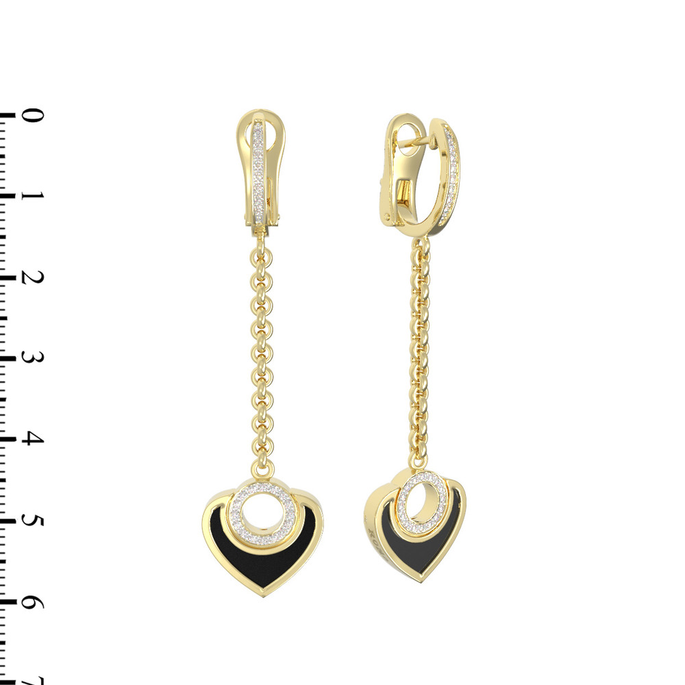 Серьги из лимонного золота c бриллиантами и ониксом