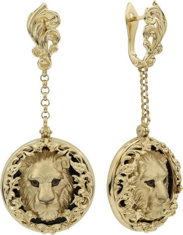 Серьги из лимонного золота c эмаль и ониксом