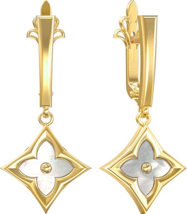 Серьги из лимонного золота 585 пробы c перламутром