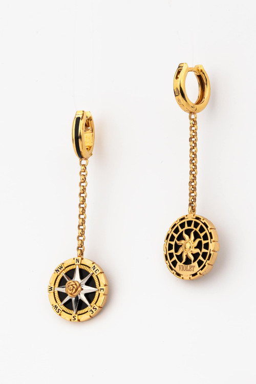 Серьги из золота c эмаль и ониксом