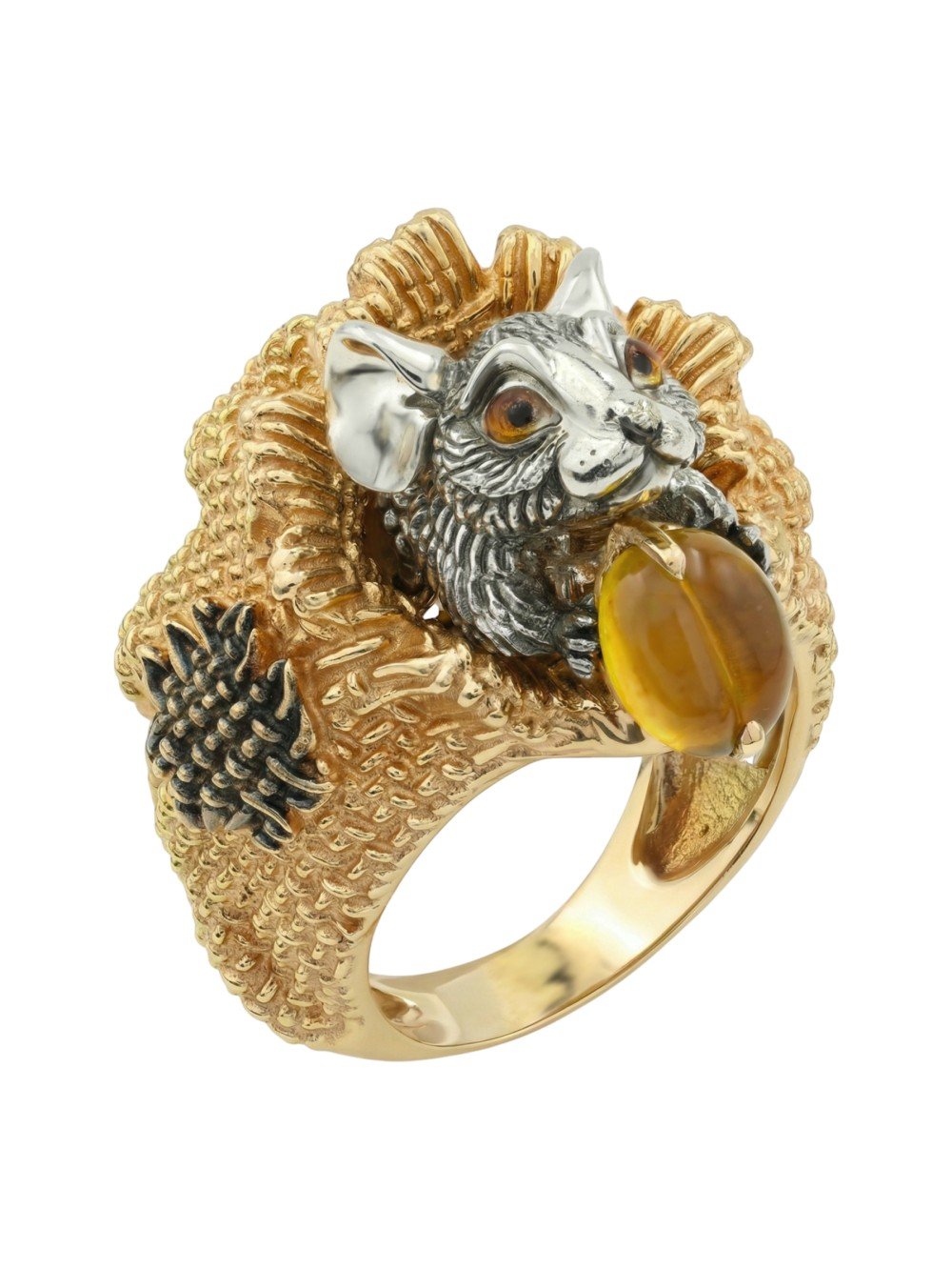 Кольцо из лимонного золота c эмаль и янтарём