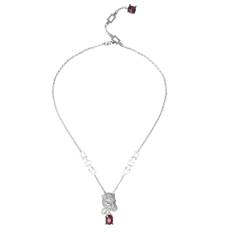 Колье из белого золота c бриллиантами, рубином и изумрудом