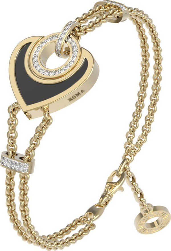 Браслет из лимонного золота 585 пробы c бриллиантами, ониксом и перламутром