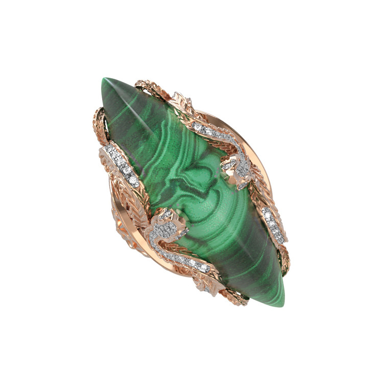 Кольцо из золота c бриллиантами и малахитом