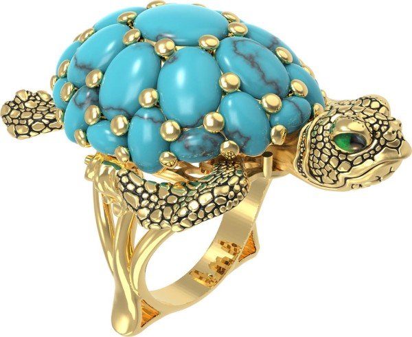 Кольцо из лимонного золота c эмалью и бирюзой