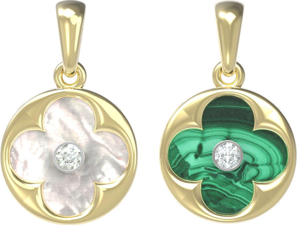 Подвеска из лимонного золота c бриллиантами, малахитом и перламутром