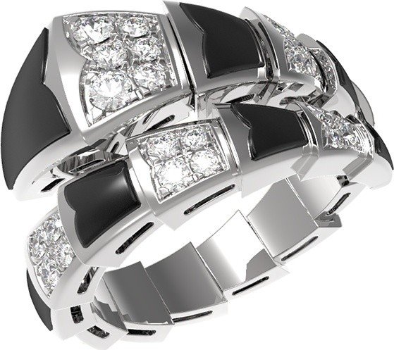 Кольцо из белого золота c бриллиантами и ониксом