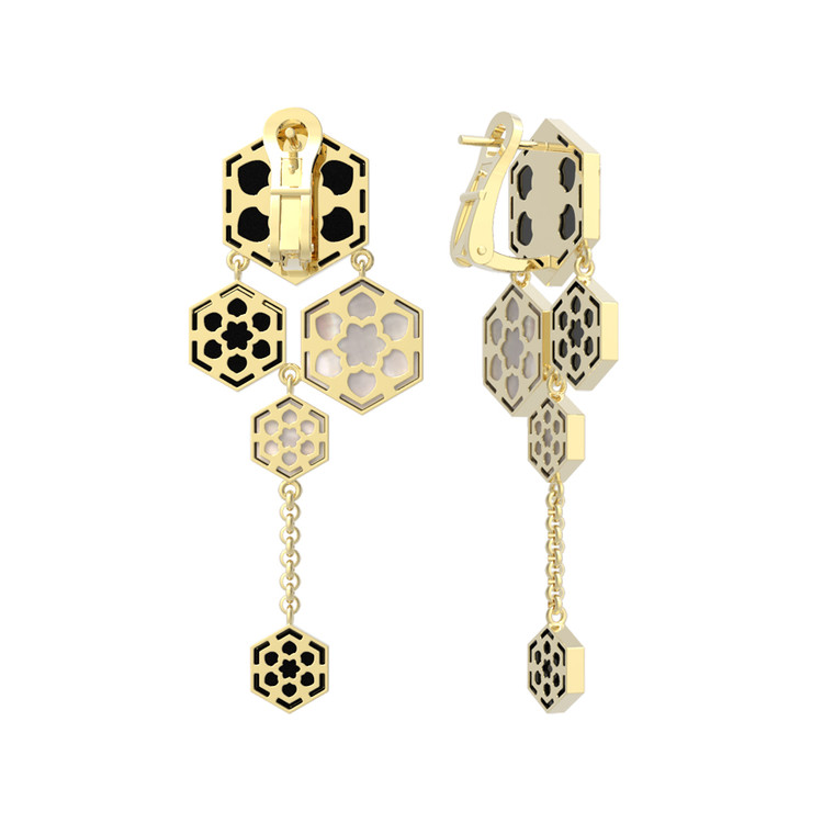 Серьги из лимонного золота c ониксом и перламутром