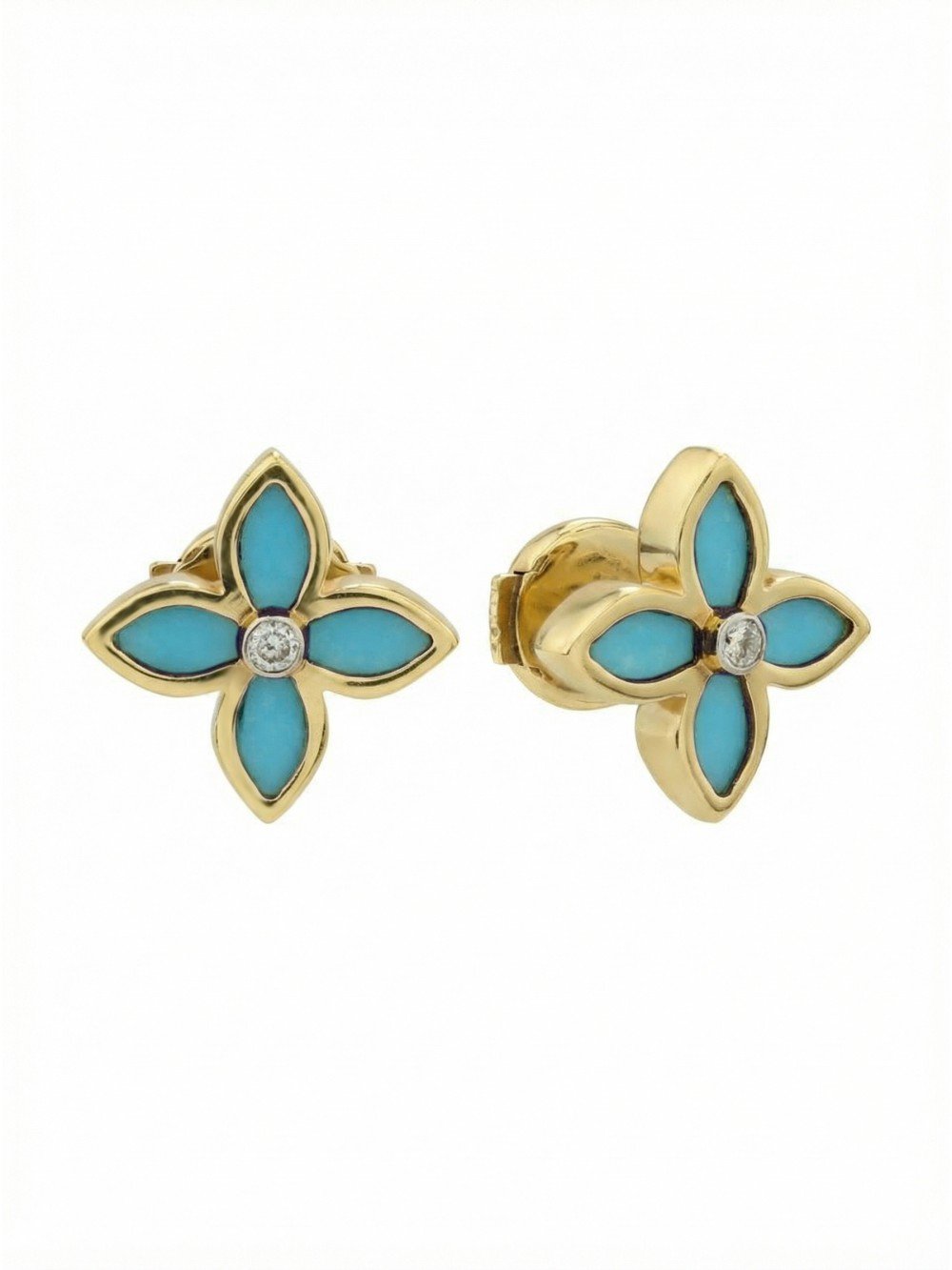 Серьги из лимонного золота c бриллиантами и бирюзой