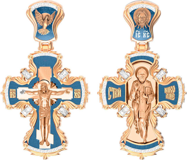 Крест из золота c эмаль и бриллиантами