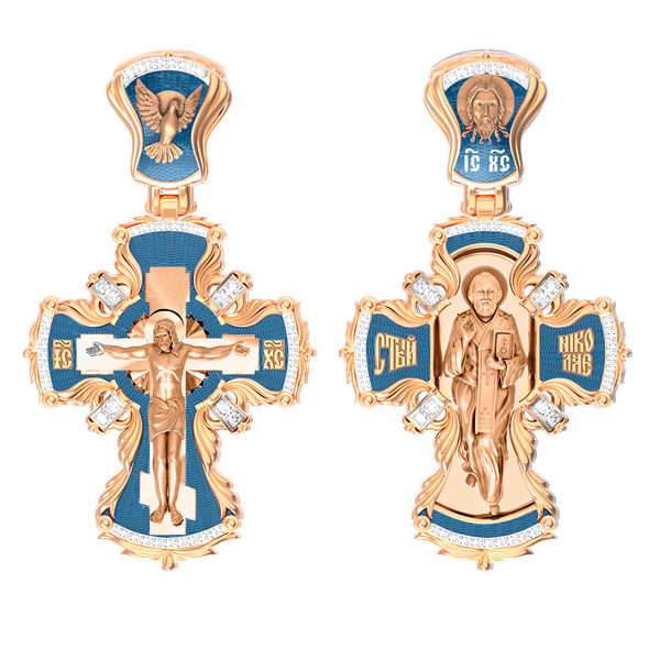 Крест из золота c эмаль и бриллиантами