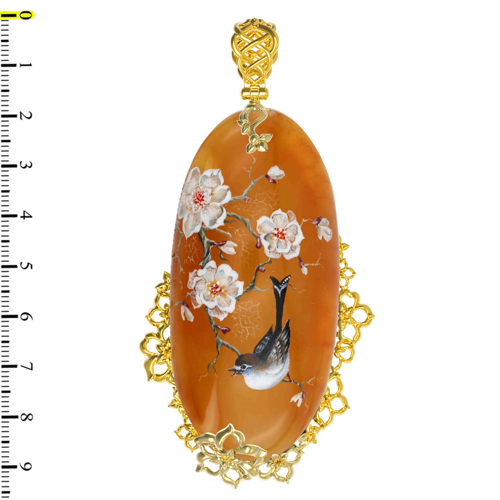 Подвеска из лимонного золота c росписным янтарём