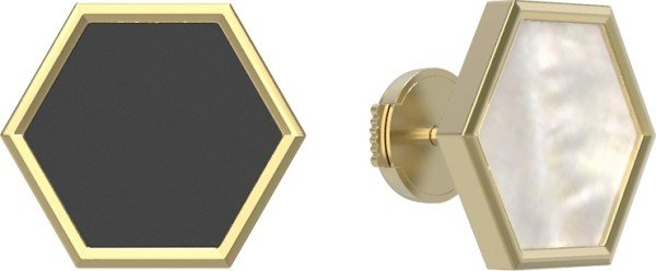 Серьги из лимонного золота 585 пробы c ониксом и перламутром