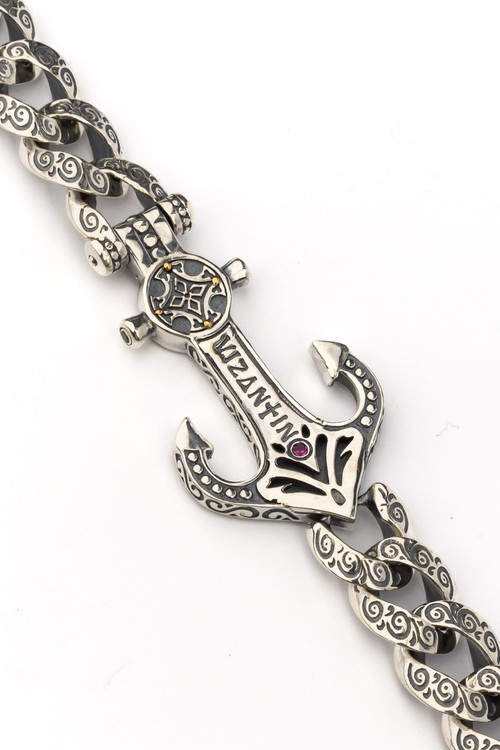 Браслет из серебра и золота c бриллиантами и рубином