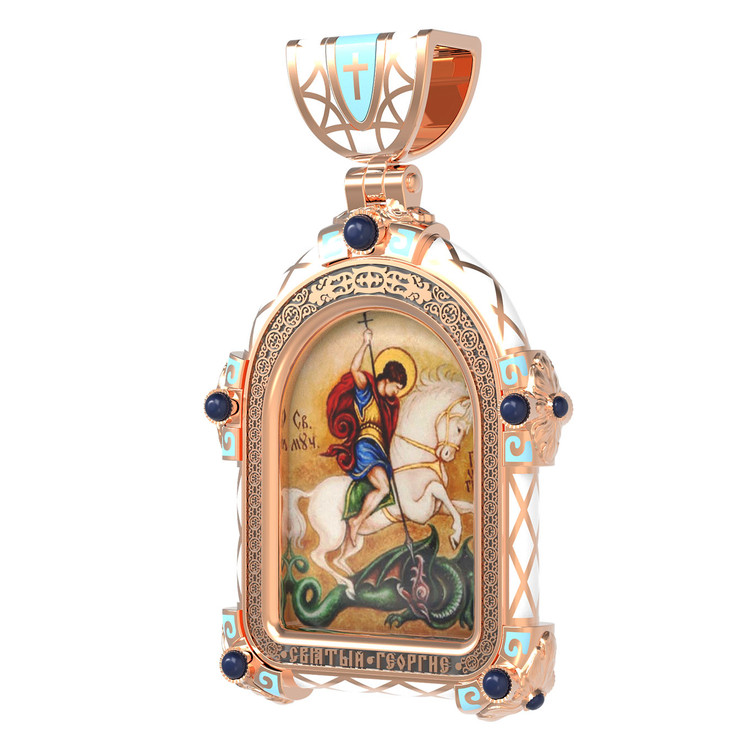 Образок из золота c эмаль , иконописью и темперой