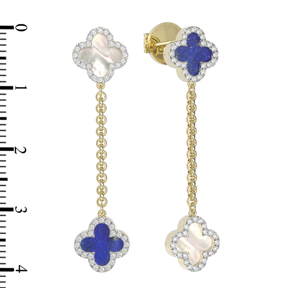 Серьги из лимонного золота c бриллиантами, лазуритом и перламутром