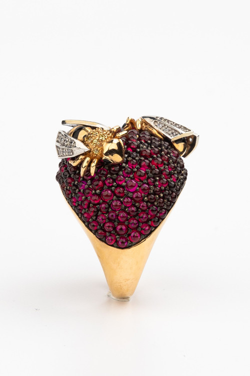 Кольцо из золота c эмаль и фианитом