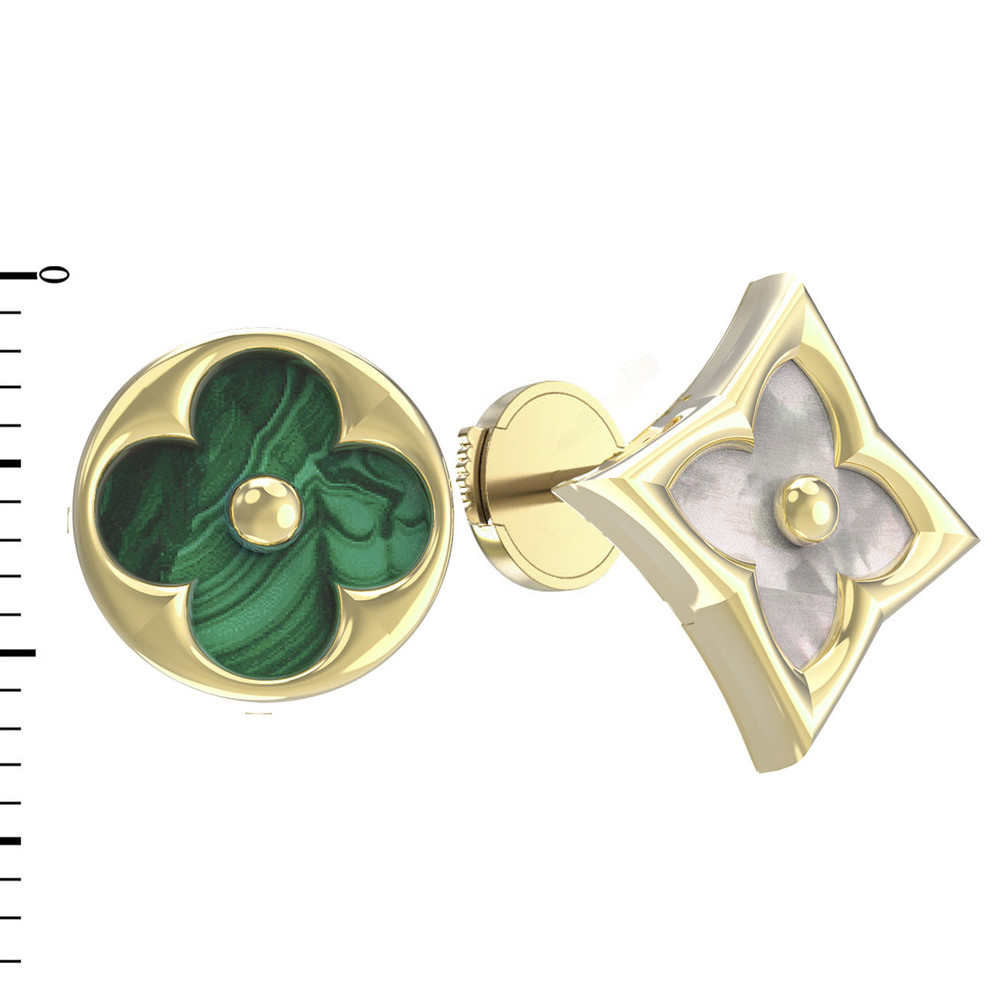 Серьги из лимонного золота c малахитом и перламутром